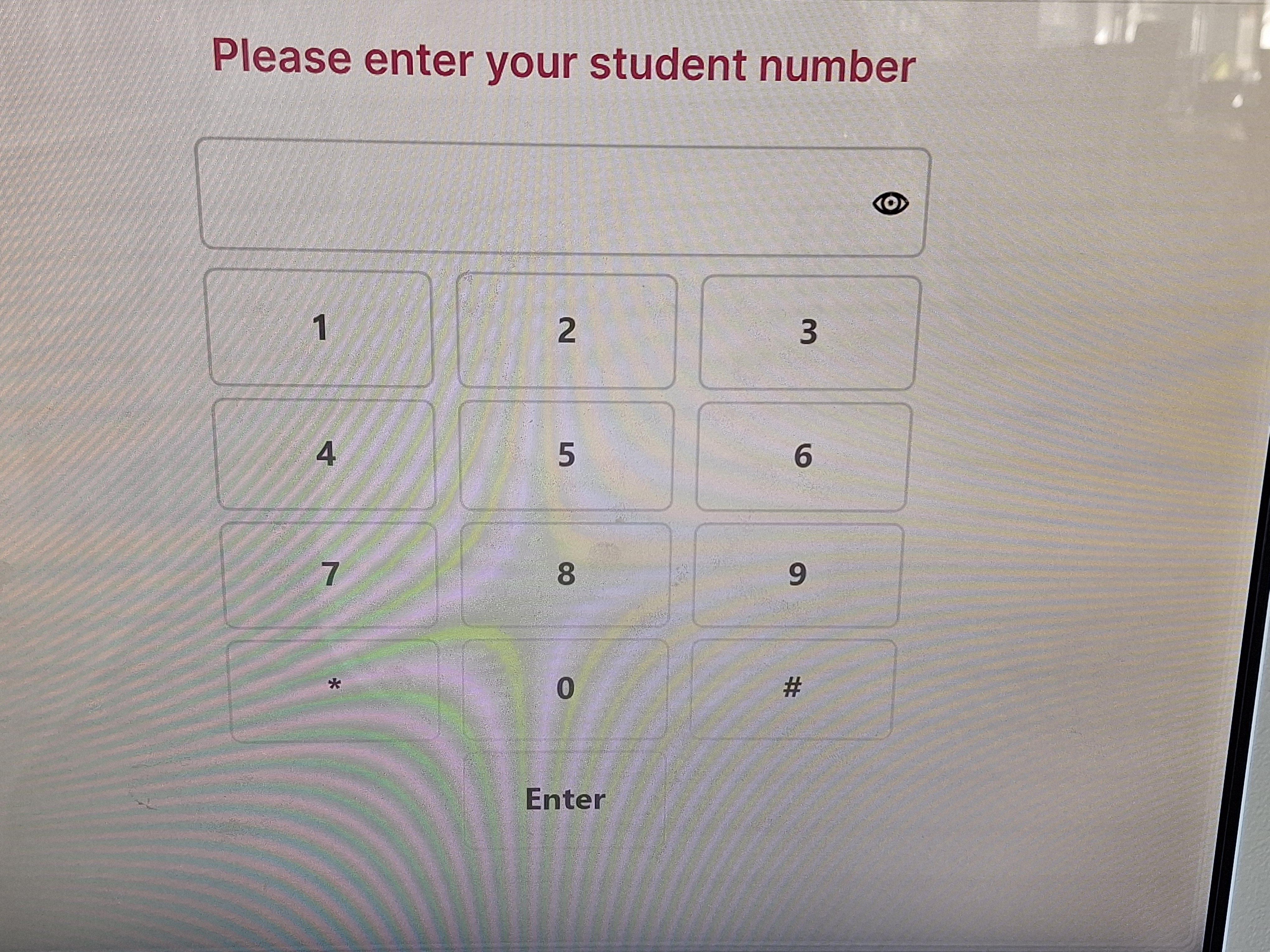 Image showing the touchscreen of the lapsafe asking the user to enter their student number