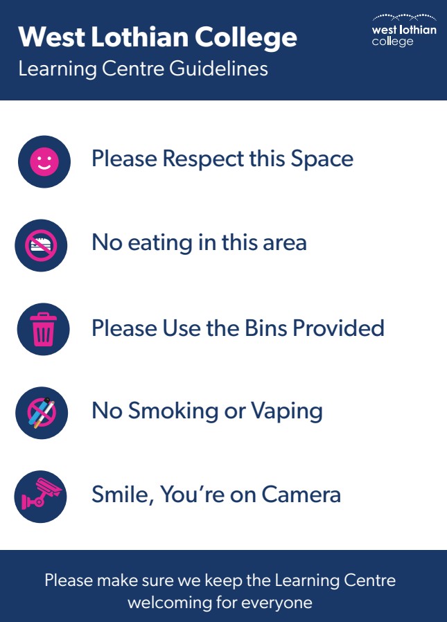 Please respect the space. No eating in this area. Please use the bins provided. No smoking or vaping.
Smile you are on camera