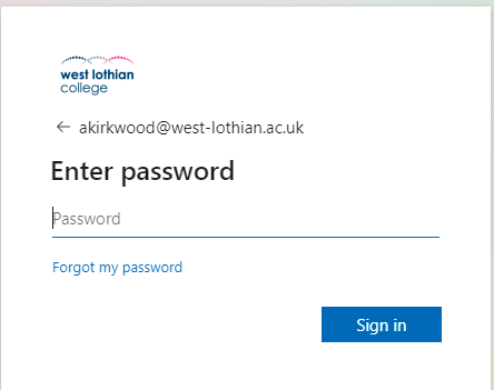 A picture of the prompt to enter your Office 365 password