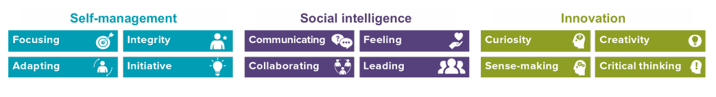 An image to show the 12 elements of meta-skills under the three headings.